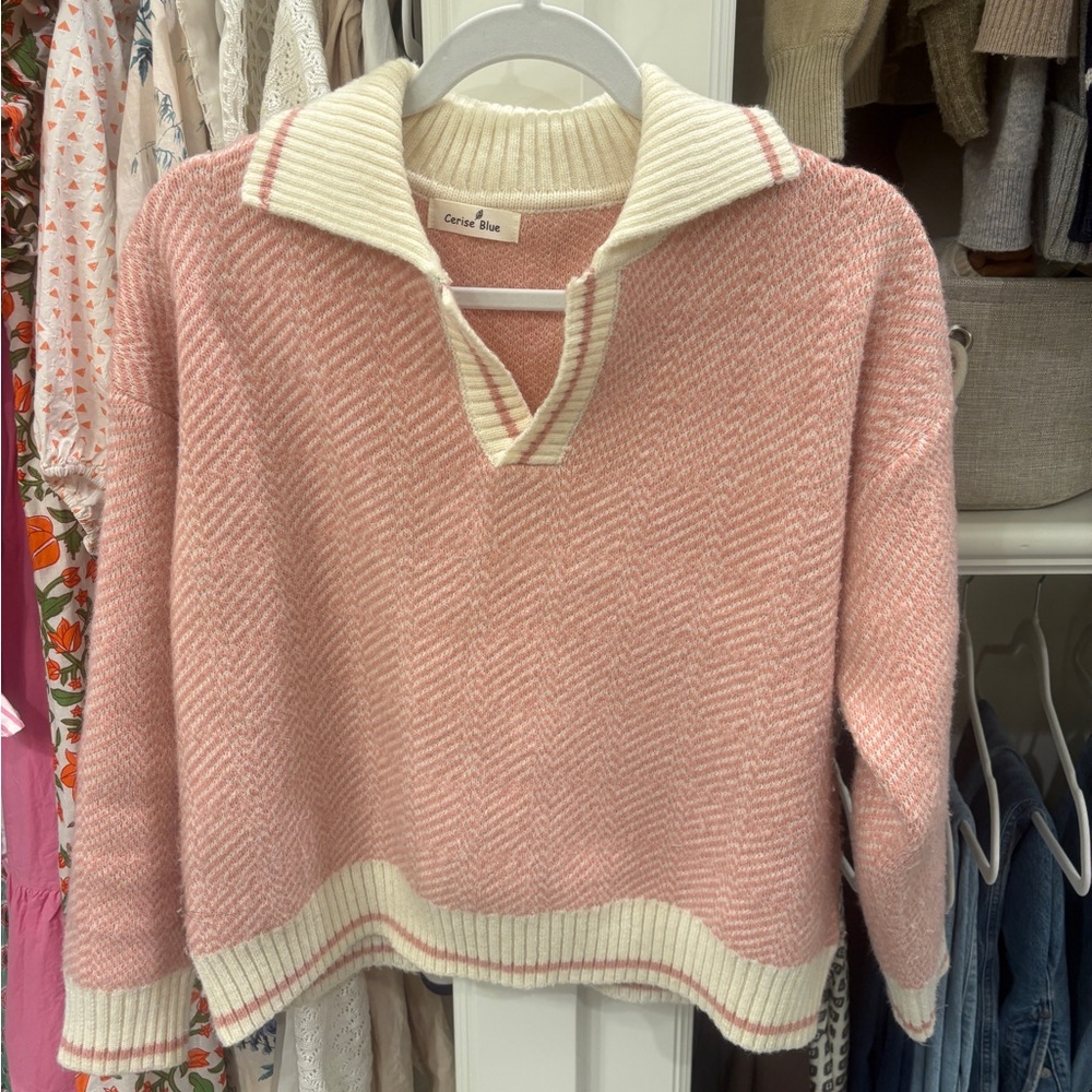 Pink and Cream Women's Sweater